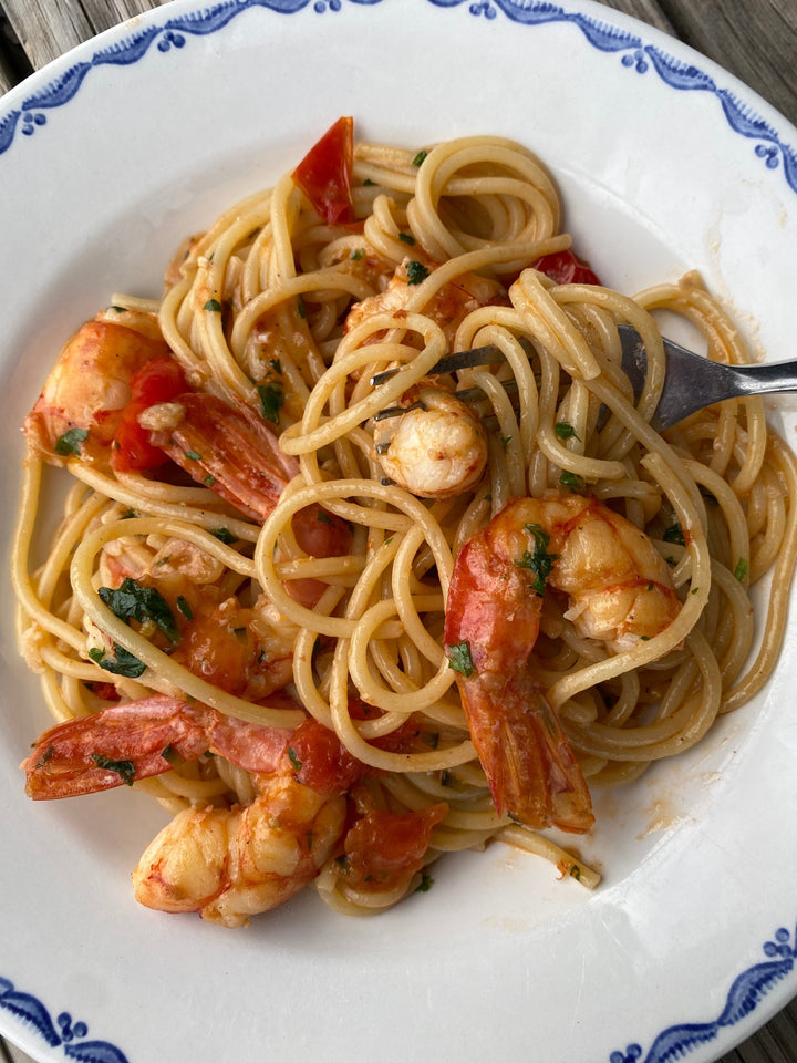 Jockes spagetti med rödräkor 🦐 🍝